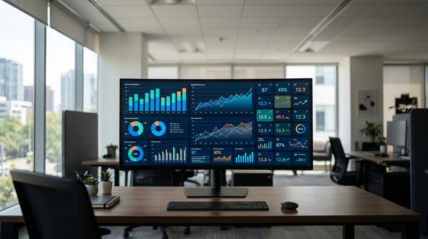 Дашборд с KPI проекта — бизнес-метрики на экране монитора