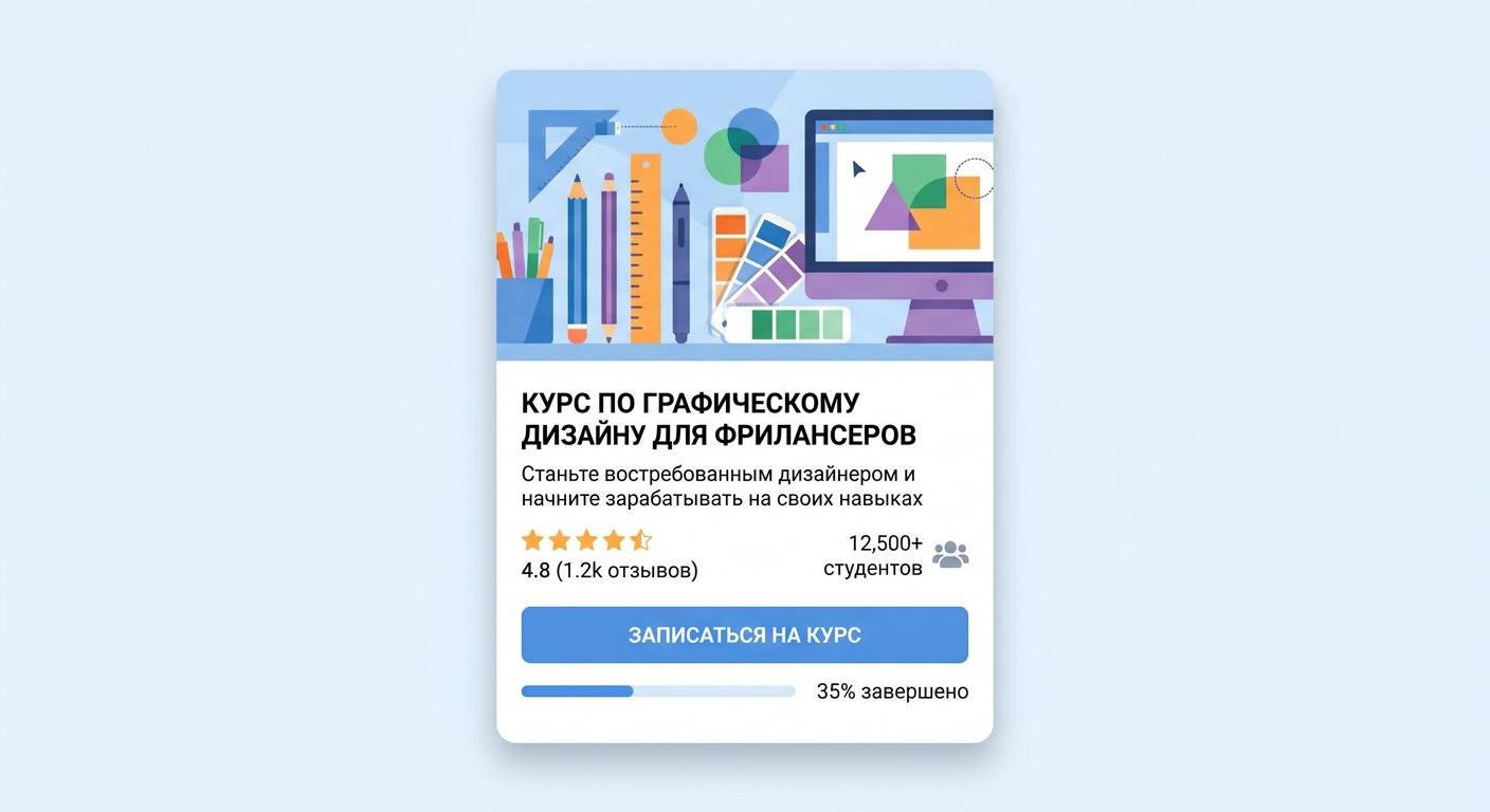 Карточка онлайн-курса по графическому дизайну на образовательной платформе