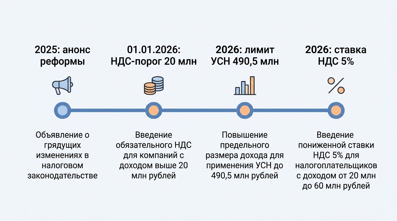 Таймлайн налоговых реформ 2026 года: НДС-порог, лимиты УСН и ключевые даты