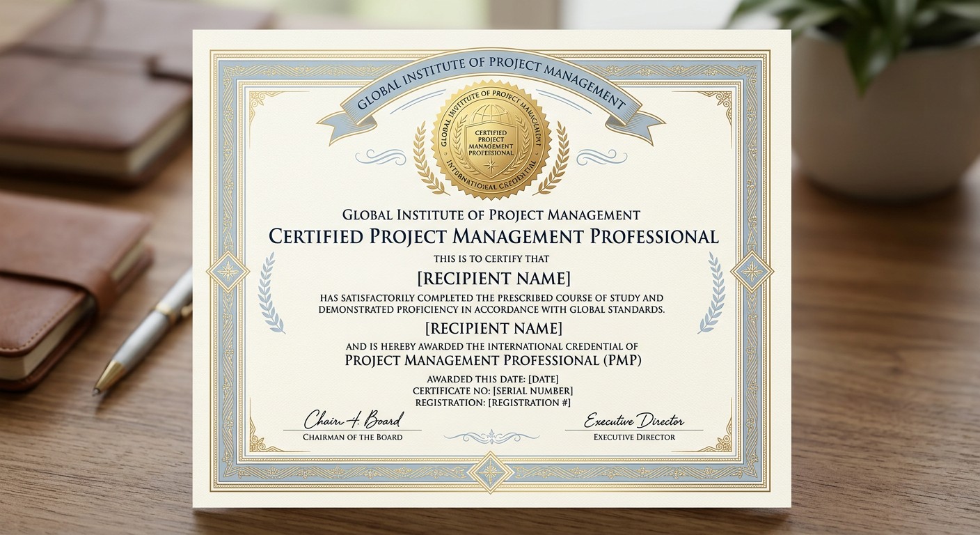 Пример международного сертификата PMP от PMI с печатью
