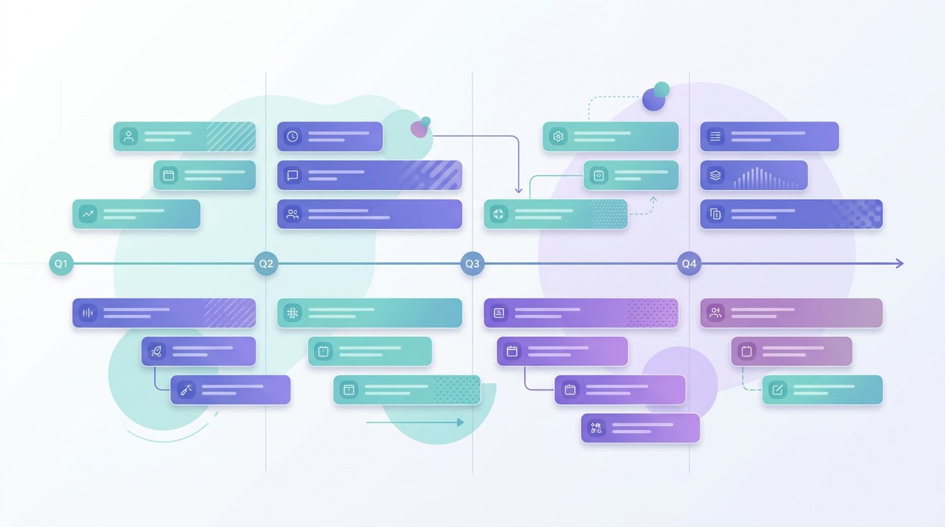 Product roadmap менеджера продукта на временной оси с этапами
