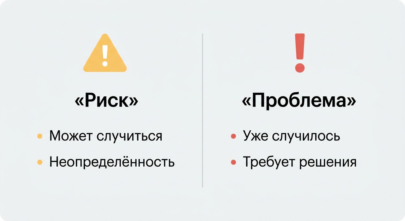 Сравнение понятий риск и проблема в управлении проектом