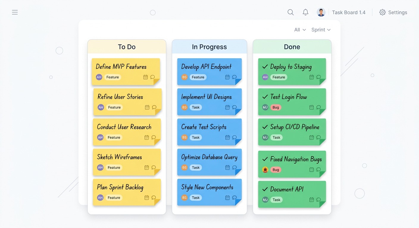 Scrum-доска с колонками To Do, In Progress и Done
