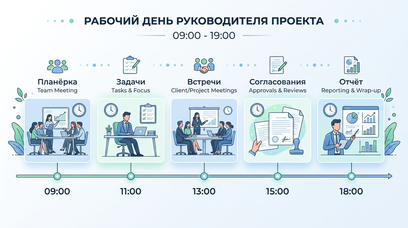 Типичный день менеджера проектов — таймлайн рабочего дня