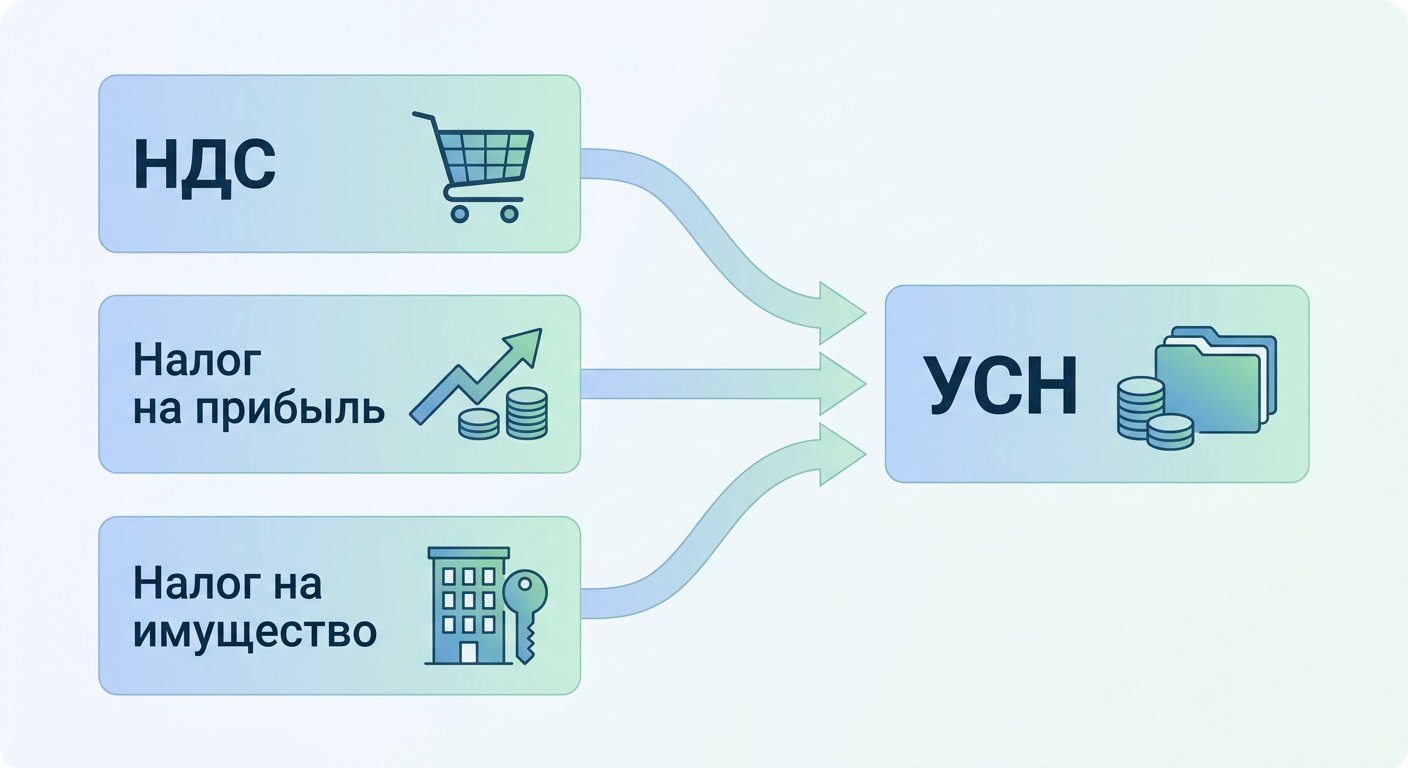 Инфографика — три налога которые заменяет УСН одним платежом