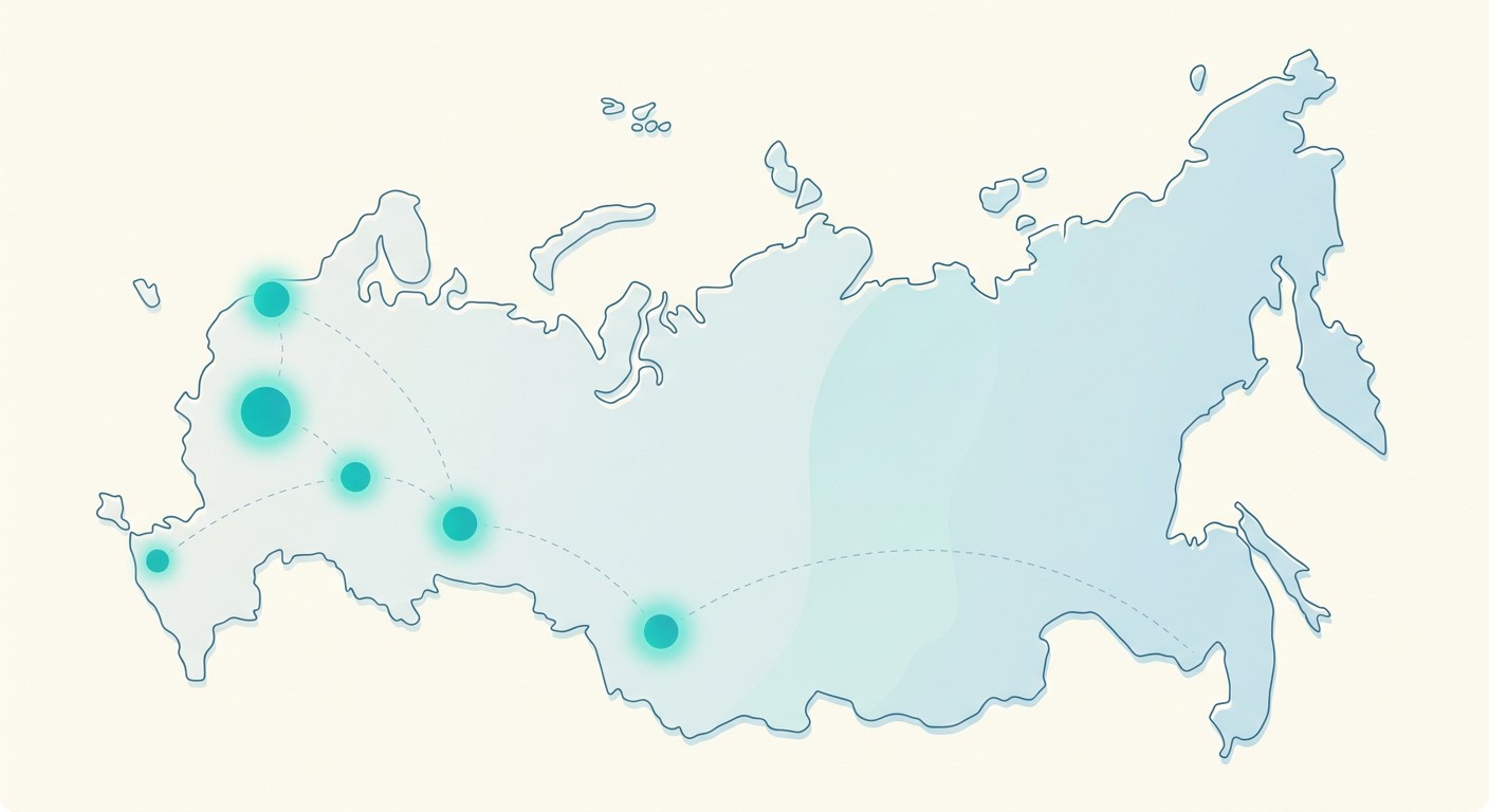 Карта России с городами — сравнение зарплаты бухгалтера по регионам