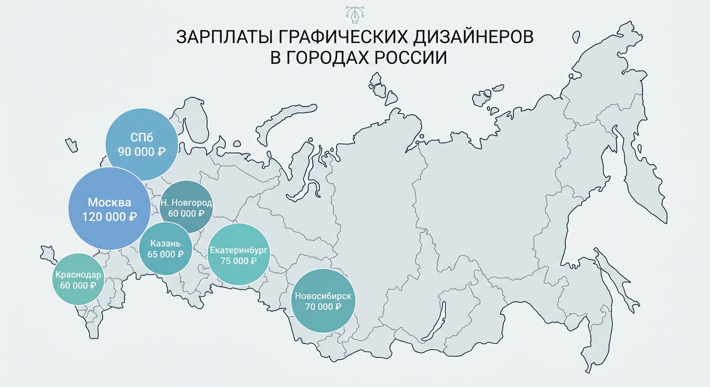 Зарплата графического дизайнера по городам России — инфографика с пузырьками