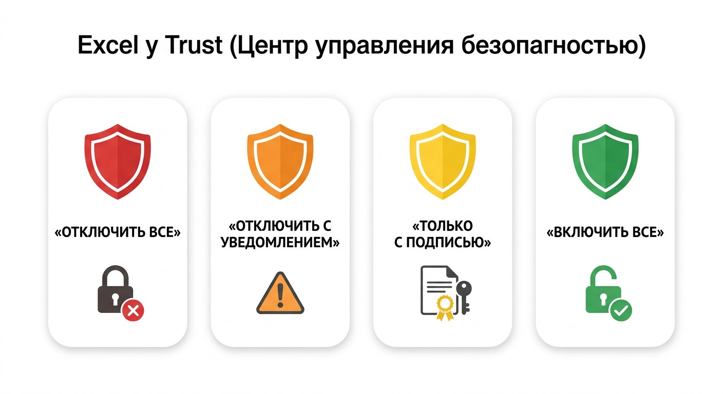Инфографика: 4 режима безопасности макросов в Центре управления Excel