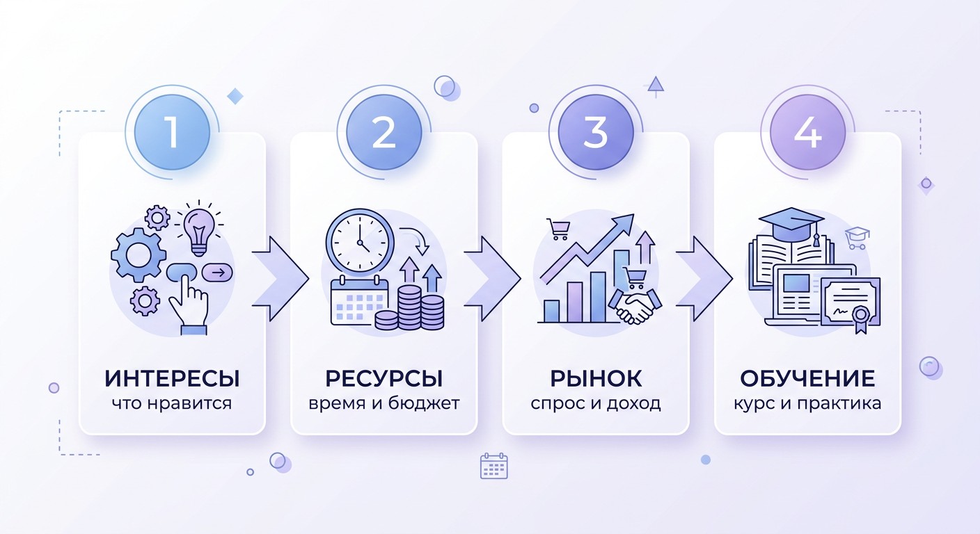 Инфографика: 4 шага выбора новой профессии для женщин после 40