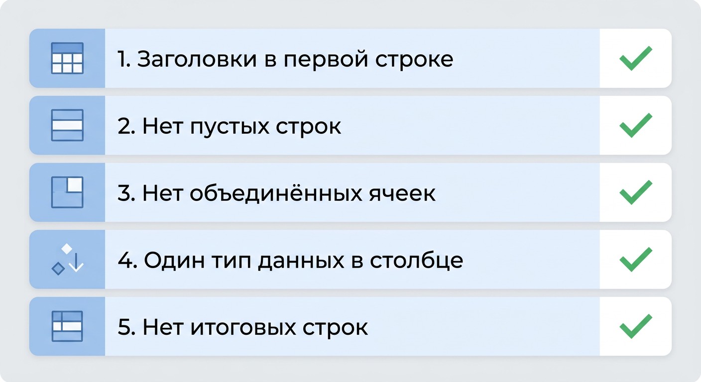 Инфографика: 5 правил подготовки исходной таблицы для сводной в Excel
