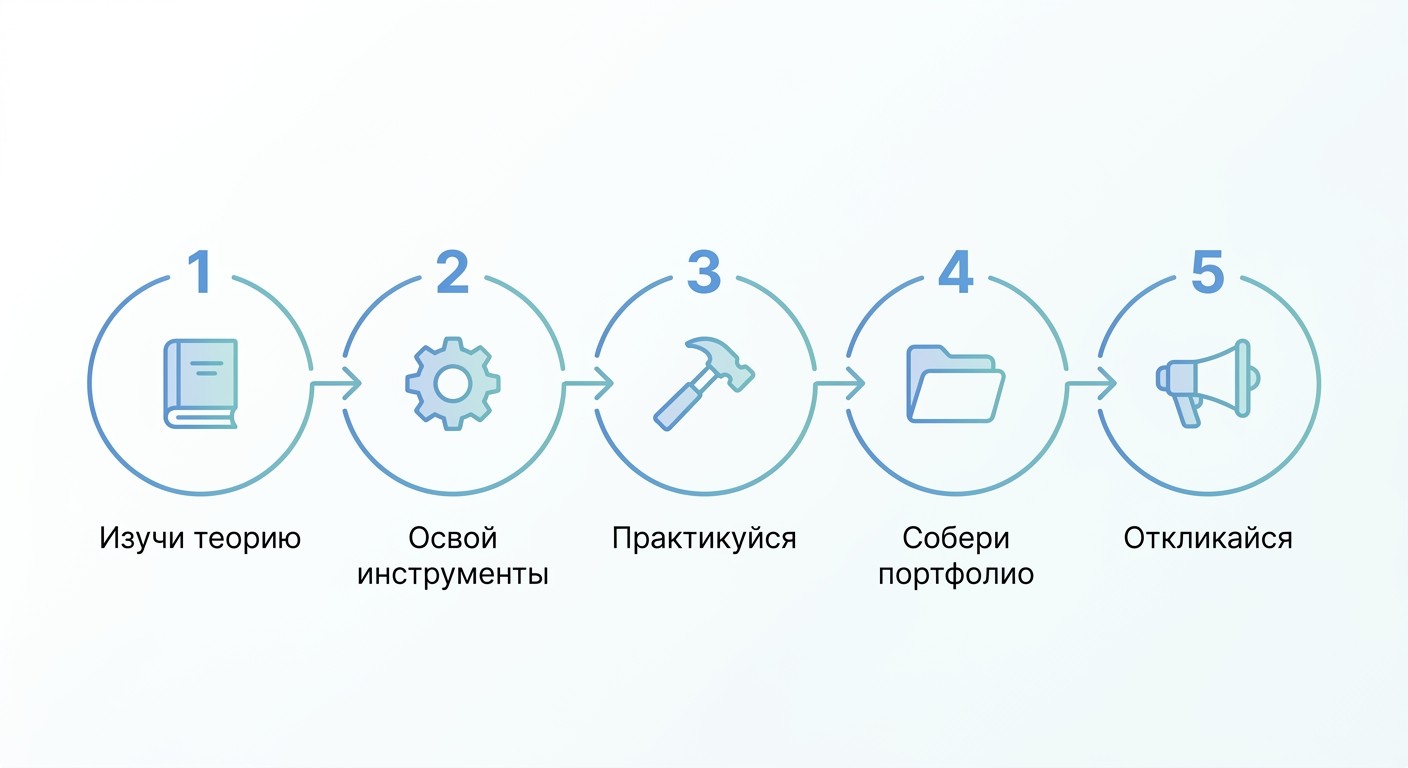 Инфографика: 5 шагов к первой работе тестировщиком программного обеспечения