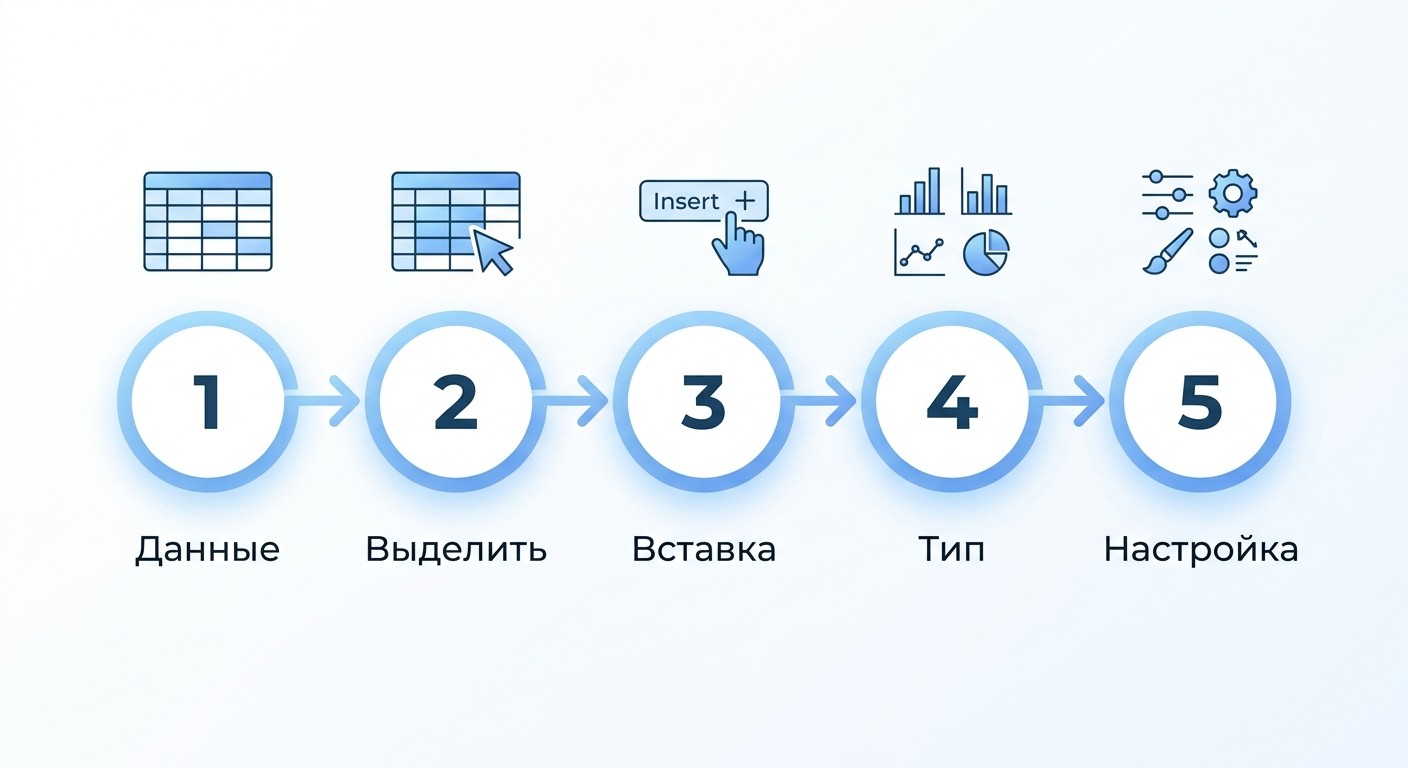 Пять шагов создания диаграммы в Excel — схема процесса