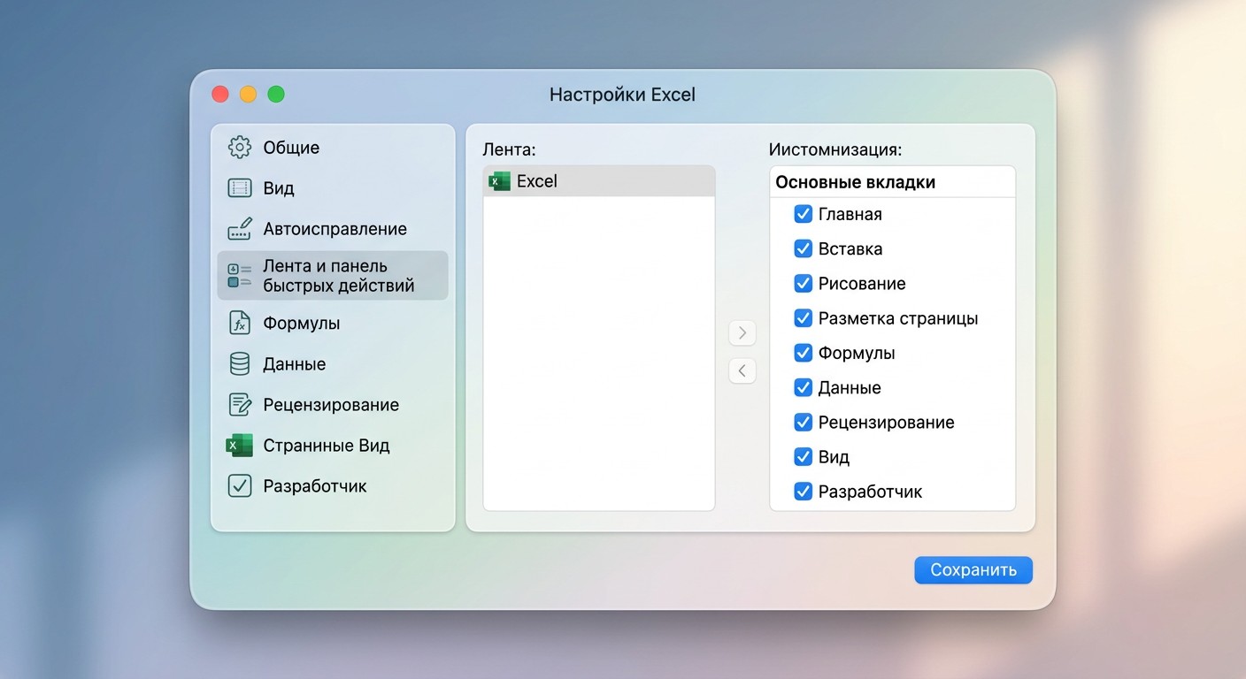 Активация вкладки Разработчик в Excel на macOS через настройки