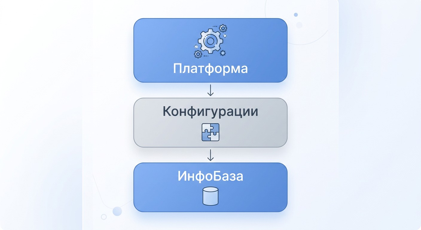 Схема архитектуры 1С Предприятия: Платформа, Конфигурации, ИнфоБаза