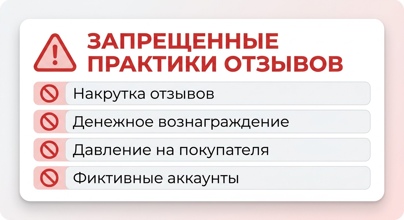 Запрещённые методы сбора отзывов на маркетплейсах — инфобокс