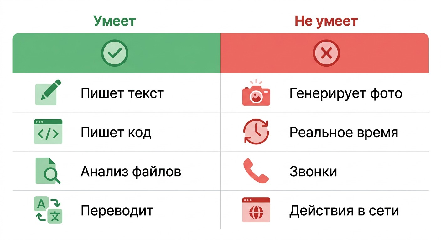 Инфографика: что умеет и не умеет нейросеть Claude