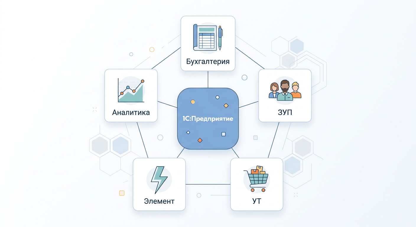 Экосистема продуктов 1С: Бухгалтерия, ЗУП, УТ, Элемент, Аналитика