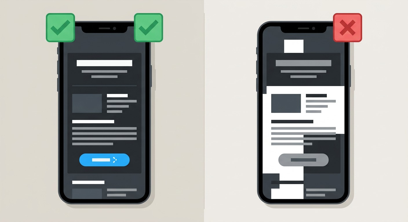 Сравнение корректного и сломанного отображения email в dark mode