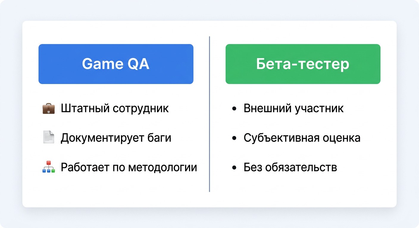 Сравнение Game QA и бета-тестера: обязанности и отличия двух ролей