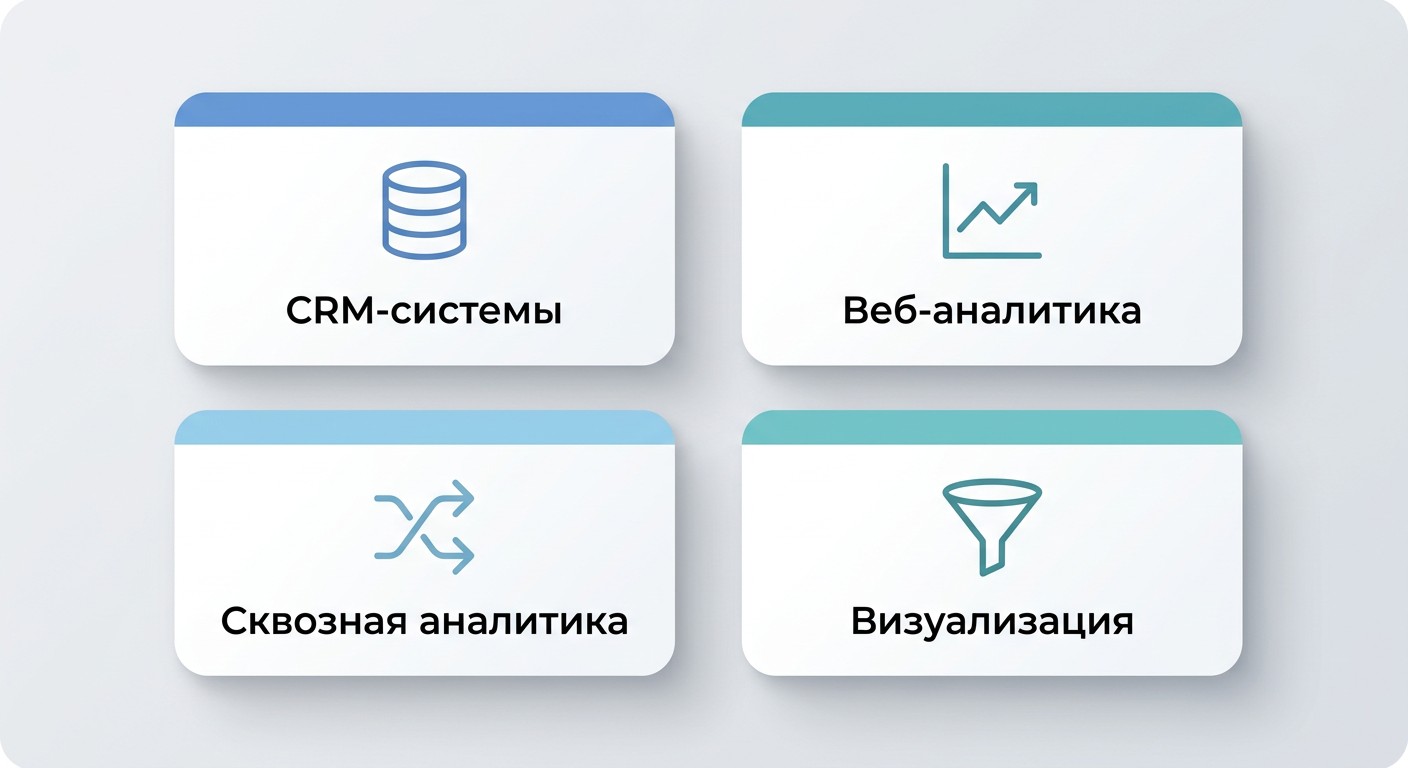 Четыре класса инструментов анализа воронки продаж инфографика
