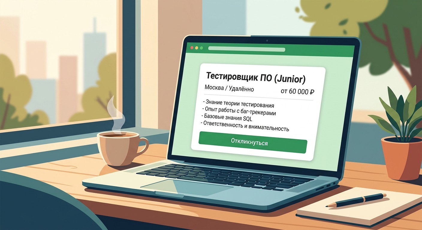 Пример вакансии начинающего тестировщика на портале поиска работы