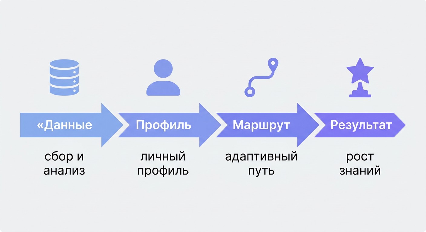 Инфографика: как ИИ работает в учёбе — 4 шага от данных до результата