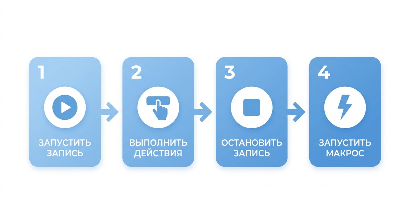 Инфографика: 4 шага работы с макрорекордером в Excel