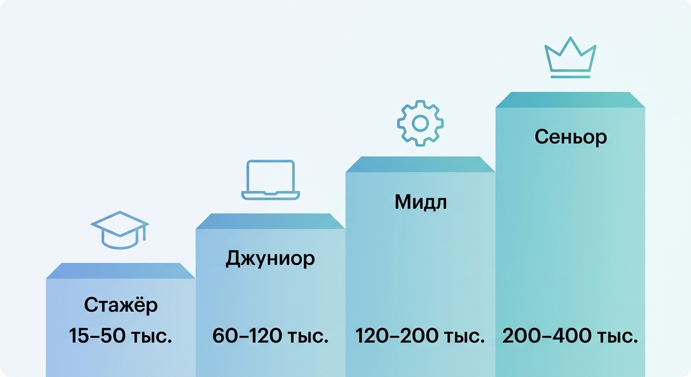 Карьерная лестница тестировщика: зарплаты стажёра, джуниора, мидла, сеньора