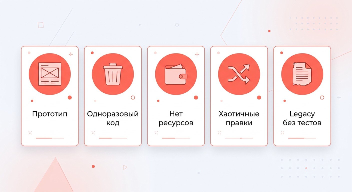 Пять сценариев когда регрессионное тестирование не нужно — иконки с подписями