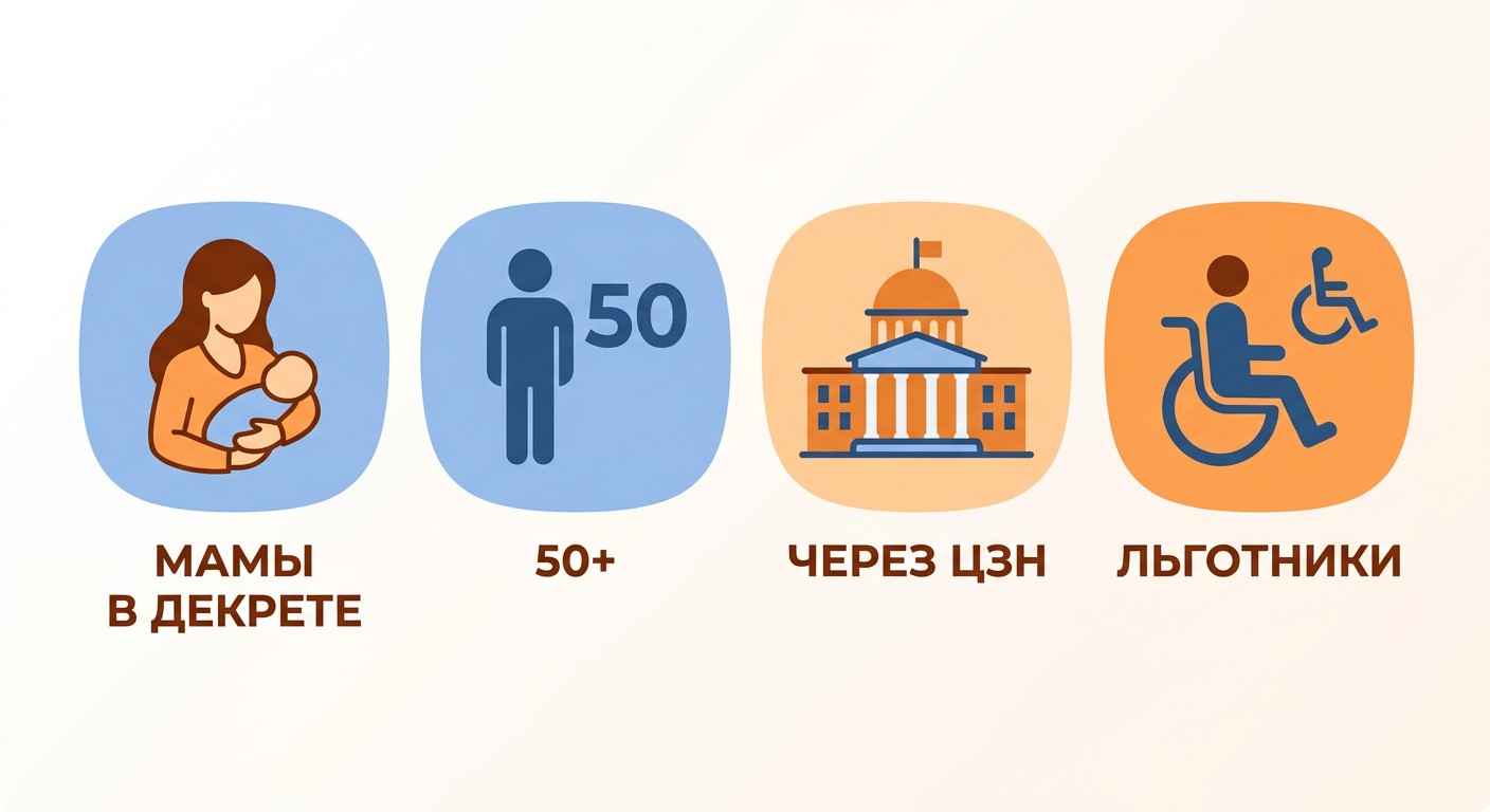 Льготные категории для бесплатной переподготовки: декрет, 50+, ЦЗН, инвалидность