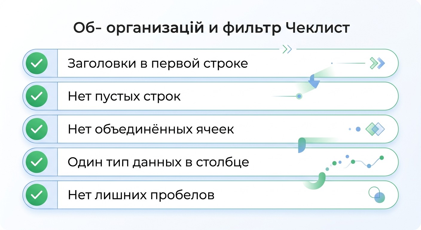 Чек-лист пяти правил подготовки таблицы для фильтра в Excel
