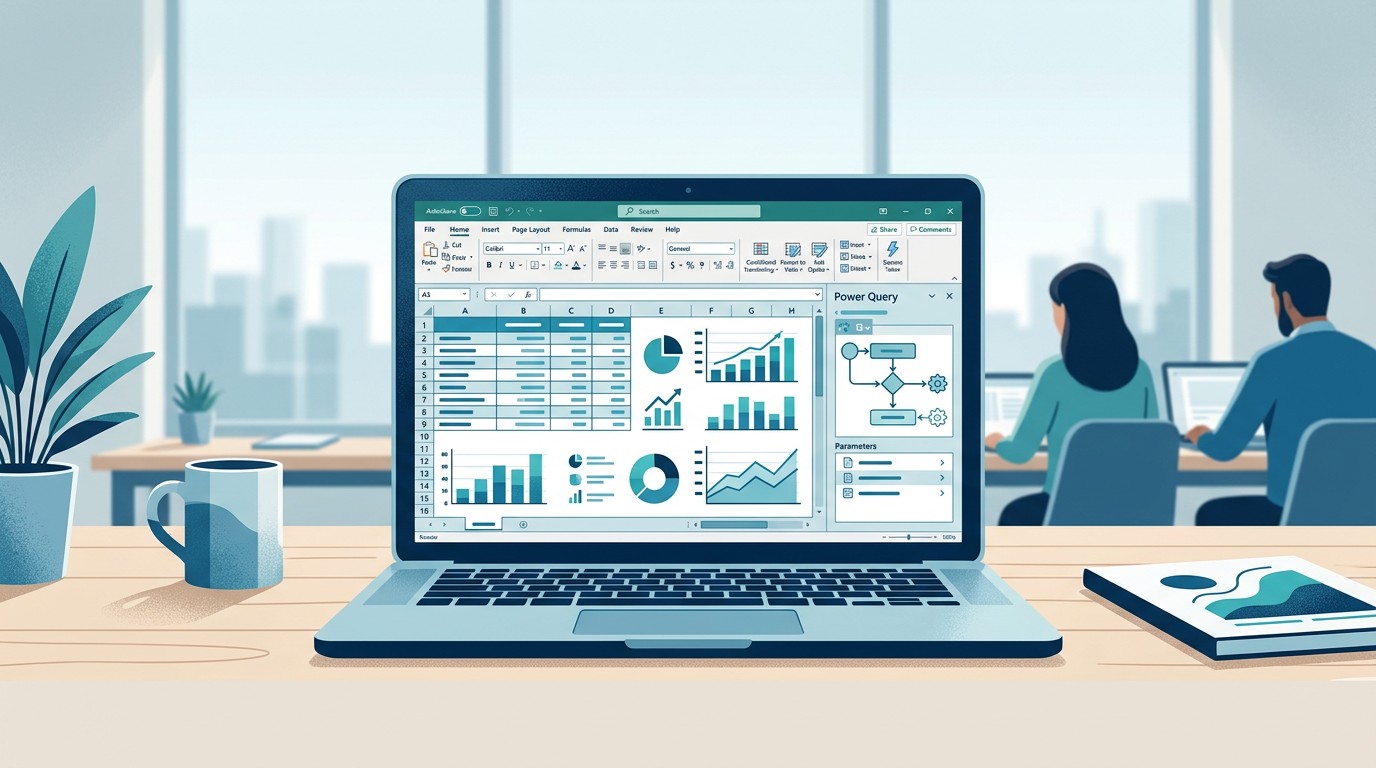 Интерфейс Power Query в Excel — редактор запросов на экране ноутбука