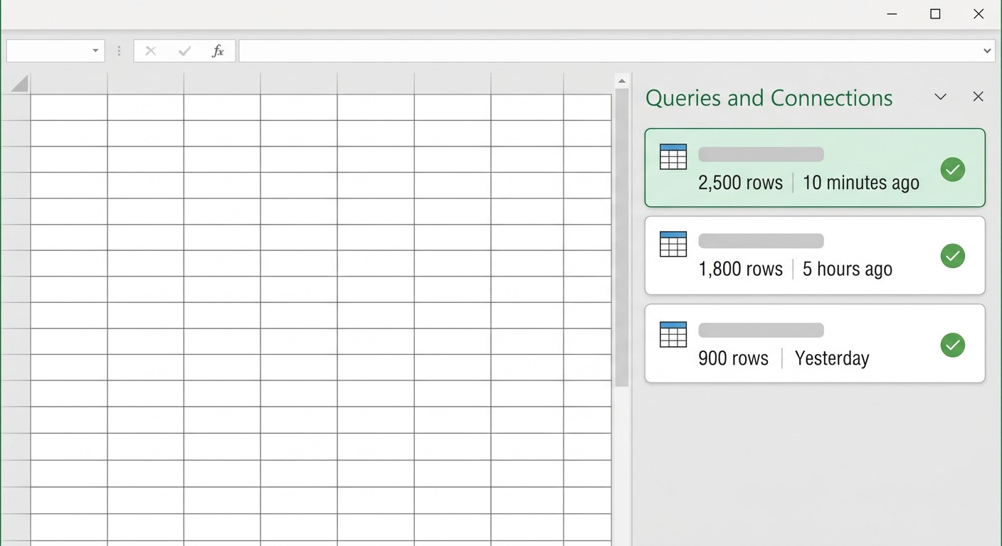 Панель «Запросы и подключения» в Excel — список запросов Power Query