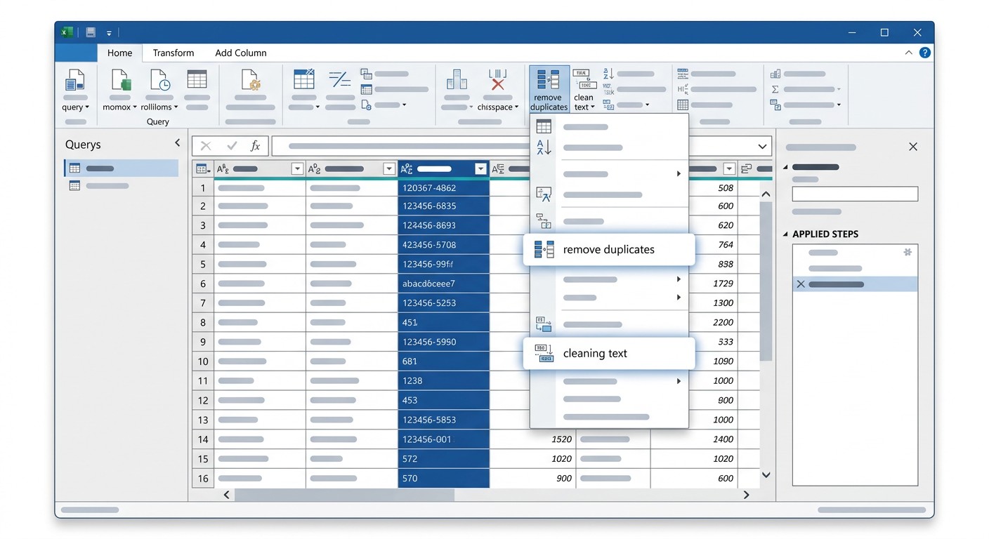 Удаление дубликатов и пробелов в редакторе Power Query Excel