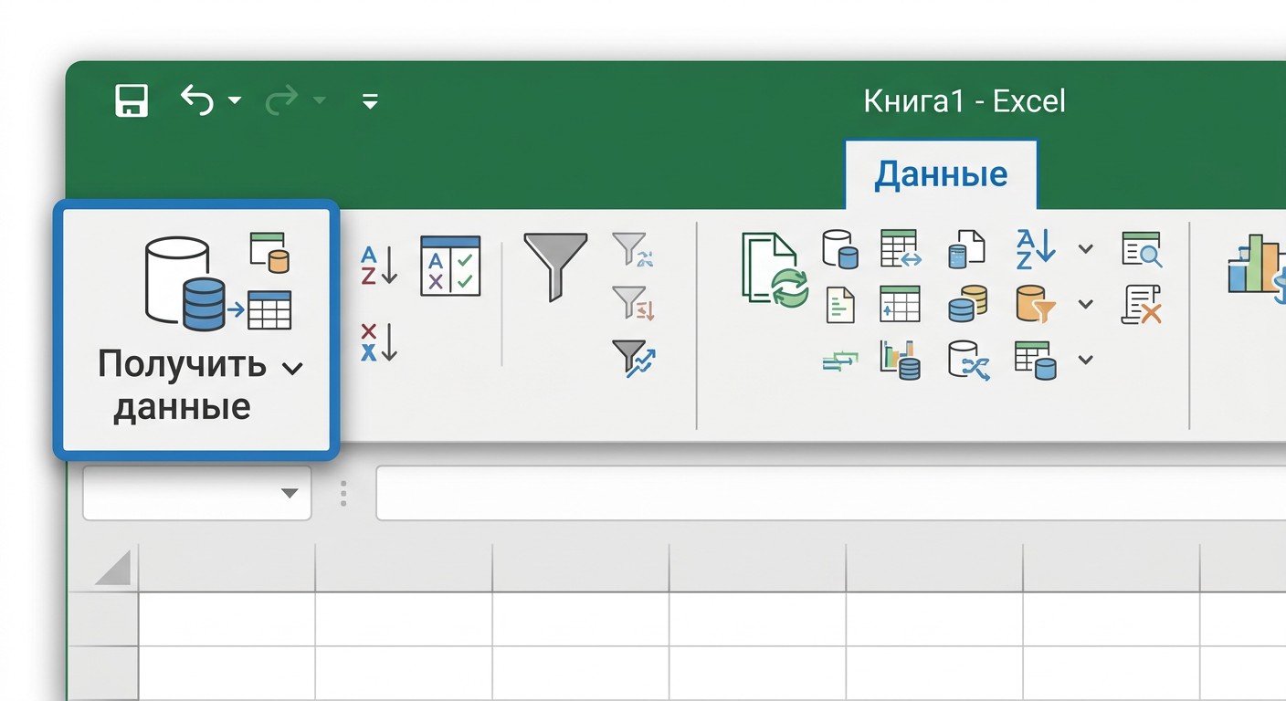 Вкладка «Данные» в Excel с кнопкой «Получить данные» для Power Query