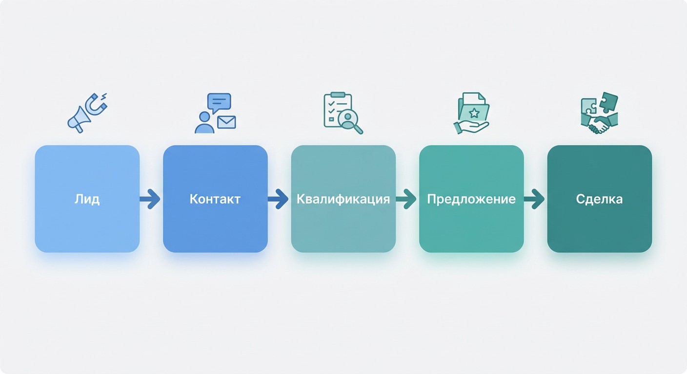 Путь лида через воронку продаж в CRM-системе — пять этапов