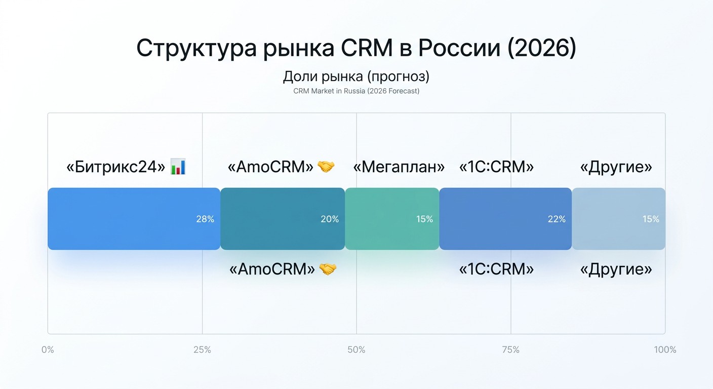 Рынок CRM-систем в России 2026 — диаграмма по долям игроков