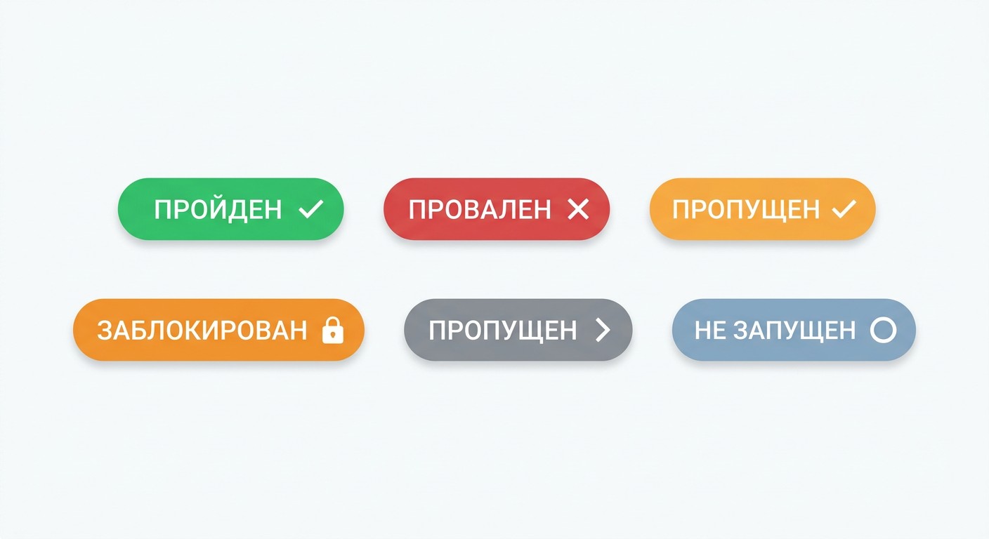 Статусы тест-кейса: пройден, провален, заблокирован, пропущен, не запущен