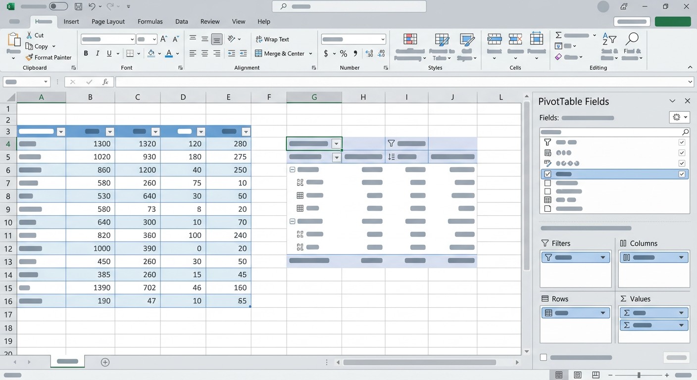 Создание сводной таблицы Excel — панель настройки полей и областей