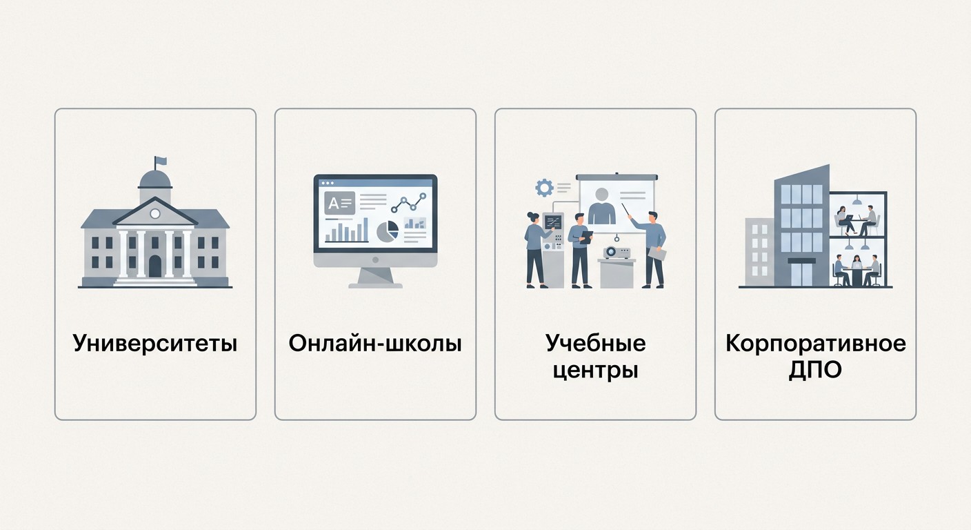 Типы учебных заведений ДПО для профессиональной переподготовки