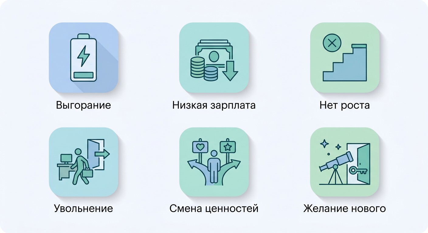 Шесть триггеров для профориентации взрослых — инфографика с блоками