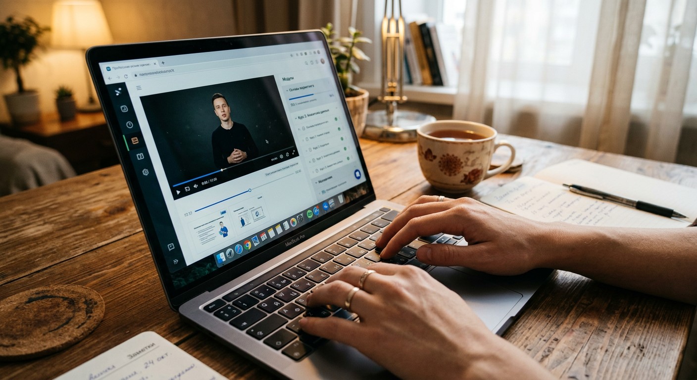 Экран учебной платформы с видеолекцией курса менеджера маркетплейсов