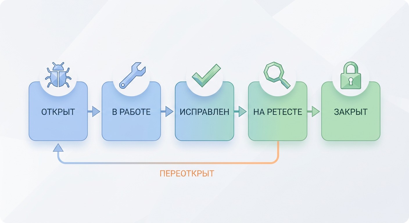 Жизненный цикл дефекта — схема от открытия до закрытия бага