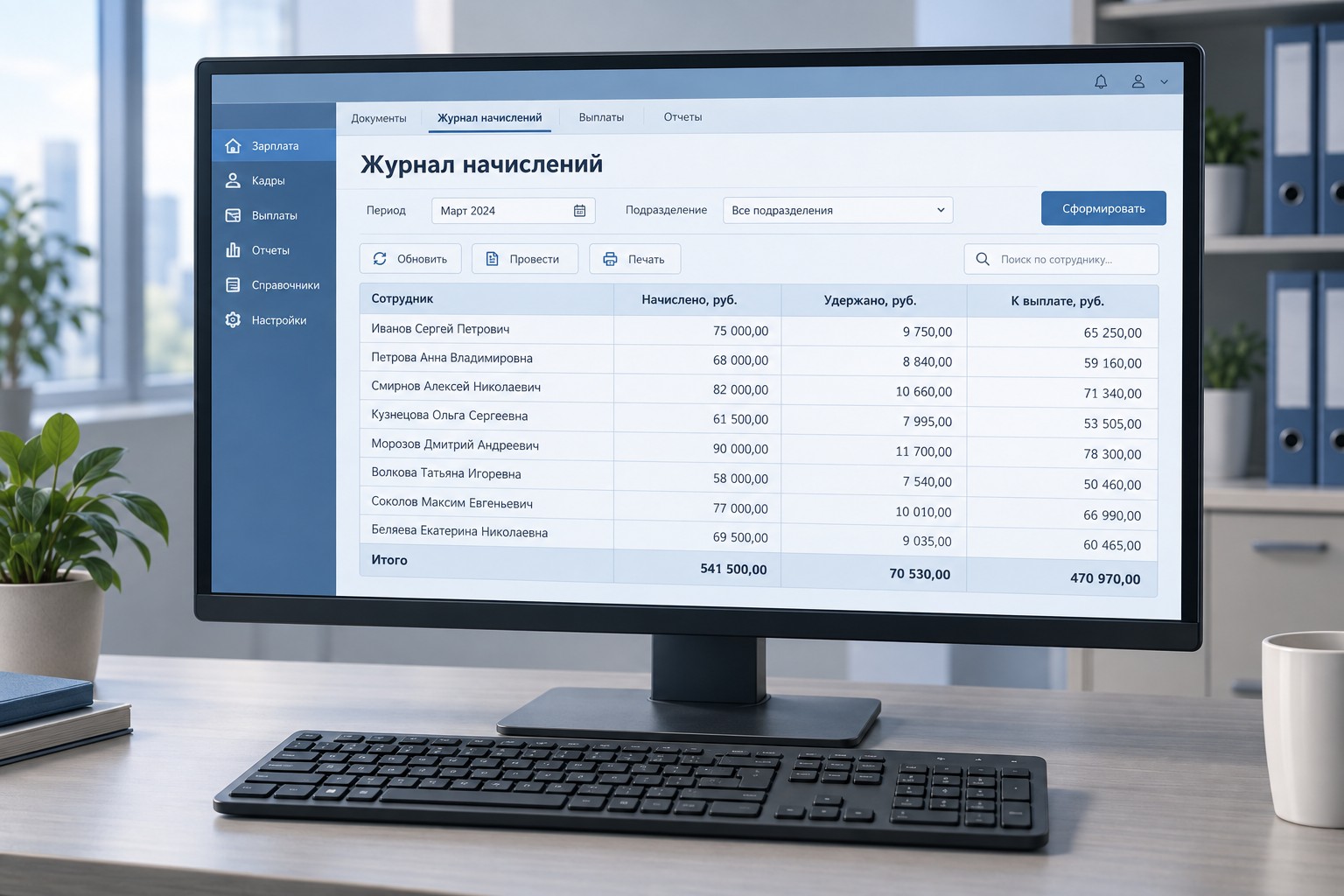 Журнал начислений в бухгалтерской программе — учёт расчётов по зарплате