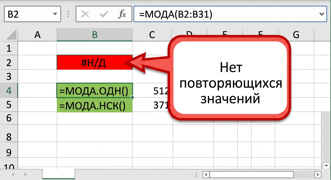 Ошибка #НД у функции МОДА в Excel и способы её исправить