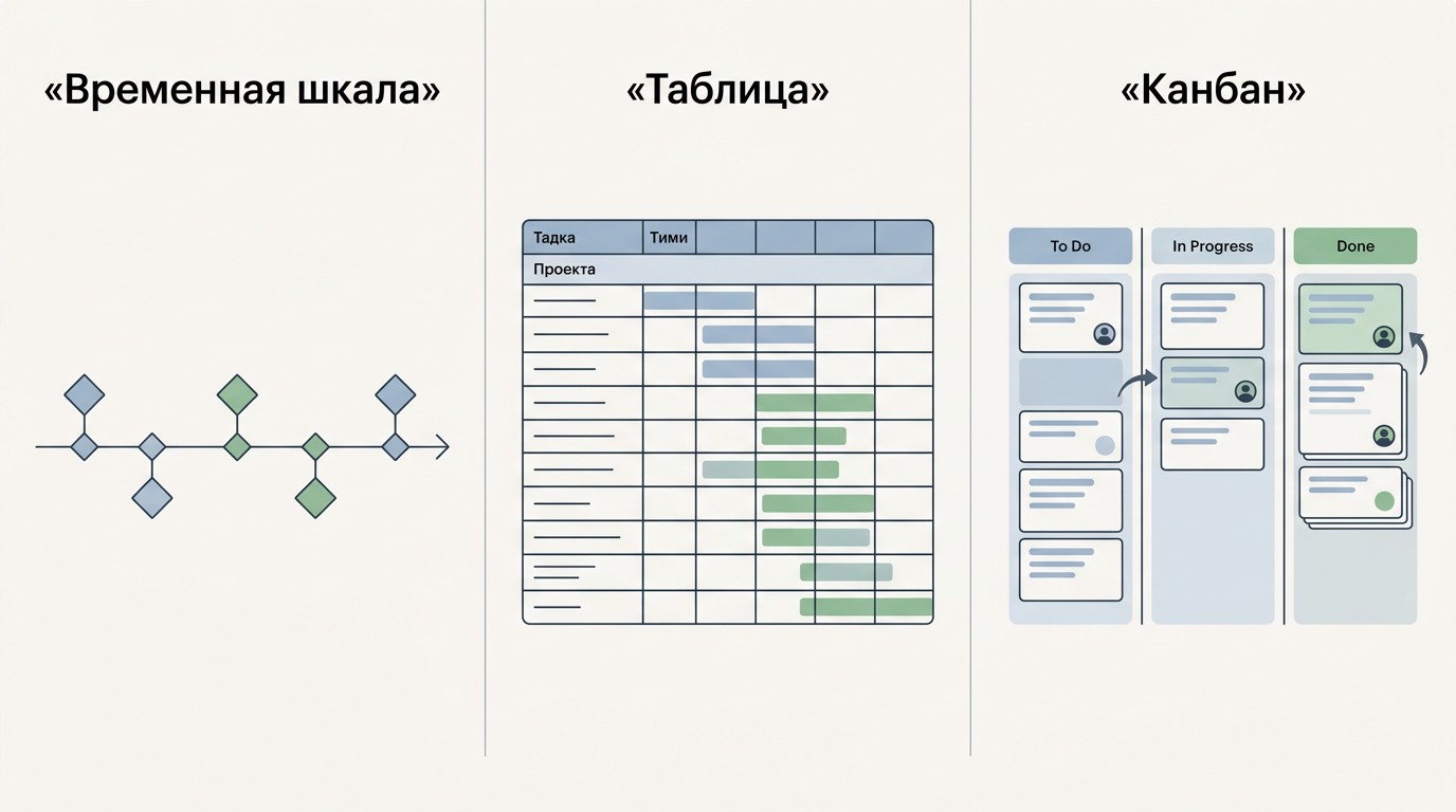 Три формата дорожной карты: временная шкала, таблица и канбан