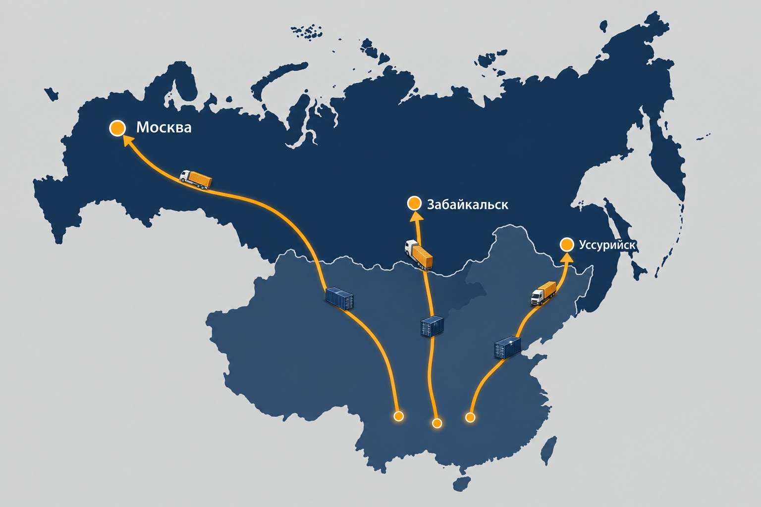 Маршруты импорта из Китая через Уссурийск и Забайкальск на карте России