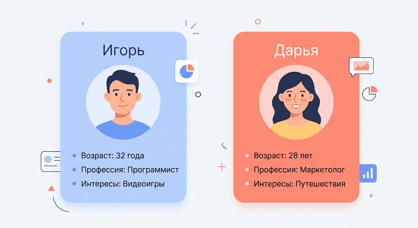 Примеры портретов целевой аудитории — персонажи Игорь и Дарья