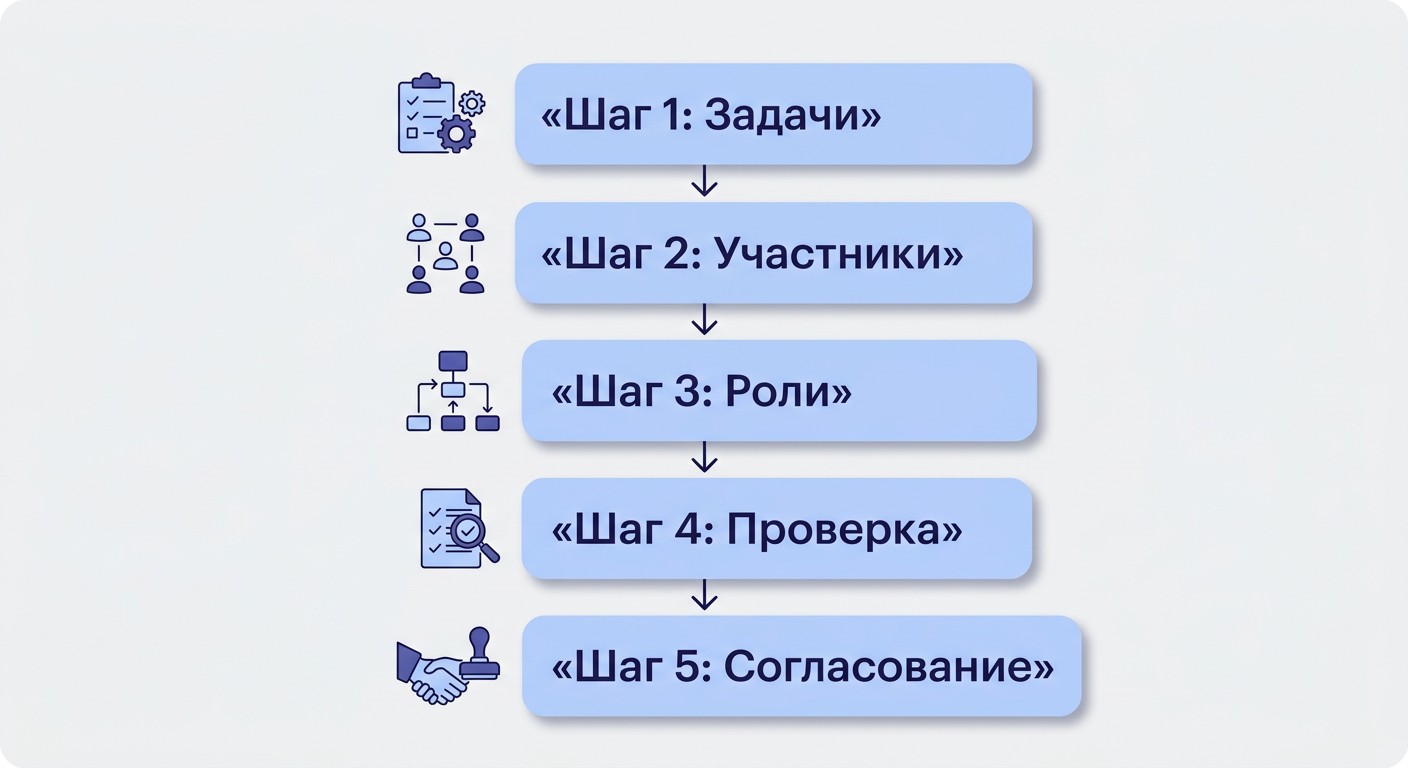 Инфографика пяти шагов построения матрицы RACI по порядку