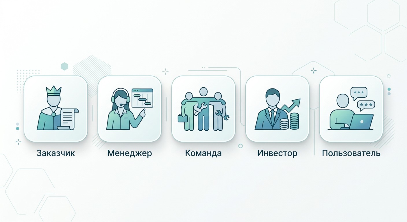 Пять ролей стейкхолдеров дорожной карты проекта иконки